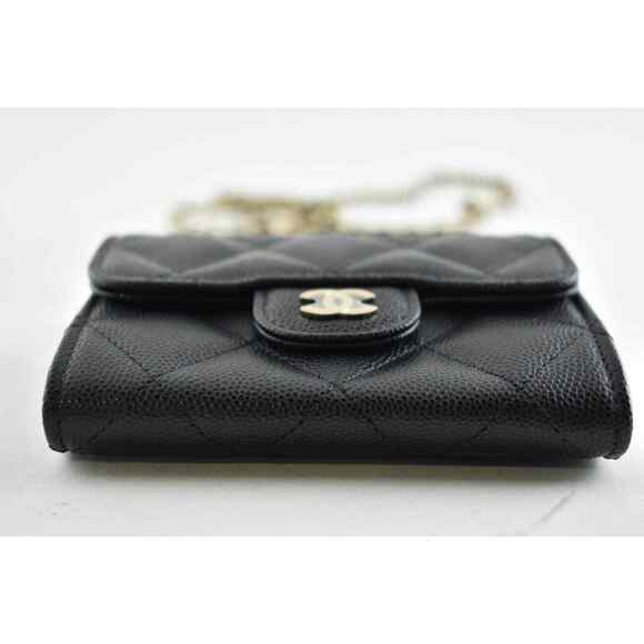 Chanel 22C Black Caviar Mini Wallet On Chain Gold Card Shoulder Crossbody Bag - Picture 5 of 10